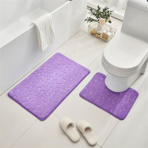 Kal-Tapis De Bain Ensemble Lot De 3 Tapis De Salle De Bain Solides Tapis De Toilette Absorbants En Polaire Corail Doux Antidérapant Violet 50 * 80cm+U50*40cm - Neuf