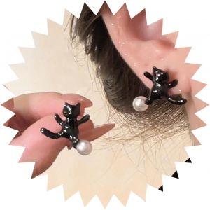 Kal-Boucles D'oreilles Chat Perle Boho Boucles D'oreilles Chat Vintage Boucles D'oreilles Chat Noir Boucles D'oreilles Chat Minimaliste Boucles D'oreilles Chat Bijoux Pour Femmes - Neuf