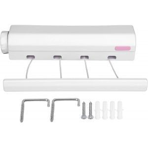 Fil Linge RetractableEtendoir Mural Extensibleétendage à Linge Mural,Fil a Linge Retractable,etendoir Linge,sechoir Linge Mural avec 5 Fils de 3,75 mètres,etendoir Linge Interieur Mural - Neuf