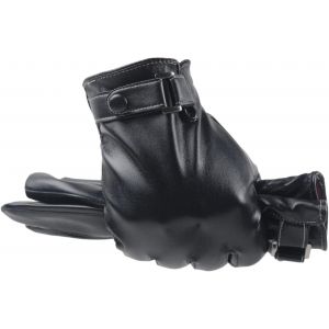Gants Cuir Homme Tactile Hiver Chaud Anti Froid - Mitaine Cuir Noir Souple Pour Moto V&eacute;lo Conduite Plein Air - Neuf