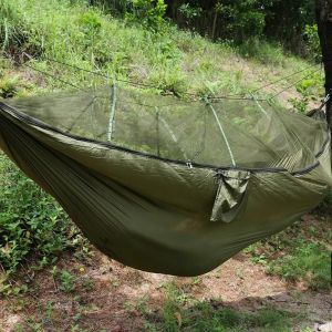 Hamac De Camping Double Personne Avec Moustiquaire Pour Jardin Ext&eacute;rieur Jungle (Vert Militaire) - Neuf