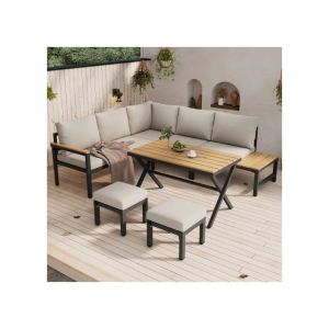 Ensemble De Meubles De Jardin, Chaise Caramel, Ensemble De 4. Canap&eacute; D'angle, 2 Tabourets, Gris - Neuf