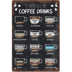 Plaque Metal Vintage Types De Caféine Enseigne Art Plaque Murale Decorative Café Pour Bar Poster Métallique Rétro Cuisine Vintage Decoration[POU8806965] - Neuf
