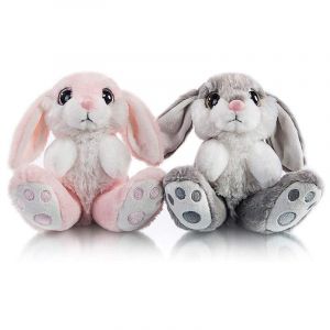 Lot de 2 lapins de Pâques en peluche, oreilles tombantes, assis, cadeaux de Pâques pour enfants, bébés, garçons et filles, gris et rose - Neuf