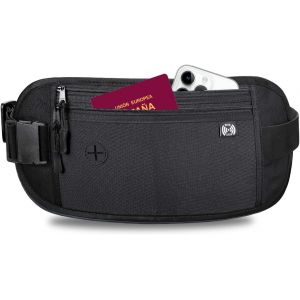 TRAHOO-Ceinture de Voyage Sac Banane, Antivol Cach&eacute; Sac Banane Plat, R&eacute;glable Plate Ceinture de Voyage, Homme et Femme pour Ranger Passeport, Smartphone, Cartes, Monnaie et Cl&eacute;s (Noir) - Neuf