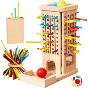 PLAY-3-In-1 Jeu De Soci&eacute;t&eacute; En Bois Montessori,Jeux De Tour En Bois, Color&eacute;s De D&eacute;s Math&eacute;matiques Jouets &Eacute;ducatifs,Jouets De Motricit&eacute; Fine Et Comptage Jeux De Familial Et Voyage Enfants - Neuf