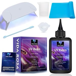 Mevronisshop-Vida Rose 100g R&eacute;sine Uv Super Transparente Avec Lampe Uv, Verre Doseur Et Outils &iquest; Un Kit De R&eacute;sine Uv &Agrave; Durcissement Rapide Pour La Fabrication De Bijoux Et R&eacute;sistant Au Jaunissement - Neuf