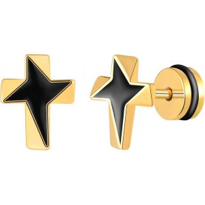 Kal-Boucles D'oreilles Croix En Acier Inoxydable Pour Femmes Hommes Clous D'oreilles À Vis Boucle D'oreille Piercing Cartilage D'étoile Fantaisie Décoration Adolescent - Neuf