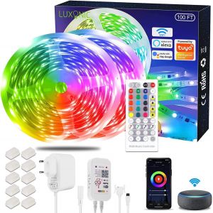 Bande Led Wifi 30m, 24v Ruban Led 2&times;15m Rgb Synchronisation De La Musique Contr&ocirc;l&eacute;e Par App De Smartphone, Fonctionne Avec Alexa Google Assistant,Smart Bande Lumi&egrave;re Led Pour D&eacute;coration Maison - Neuf