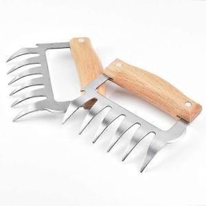 BBQ Hog Claws Fourchettes à griffes d'ours en acier inoxydable avec poignée en bois Lot de 2 - Neuf