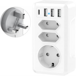 COPO-7 En 1 Adaptateur Prise Anglaise,Prise Anglaise Adapteur Francais Adaptateur Voyage Avec 3Usb & 1 Usb C Et 3 Prises,Adaptateur Type G Adaptateur Uk Pour Irlande Malaisie Angleterre Royaume-Uni - Neuf
