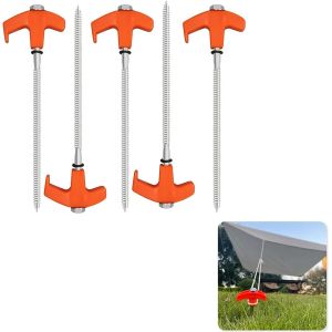 Yemaesre-Lot De 4 Piquets De Tente À Visser ¿ Piquets D'ancrage Au Sol À Visser Robustes ¿ Piquets De Tente Filetés En Métal ¿ Piquets De Tente Pour Camping En Plein Air (20,3 Cm) - Neuf