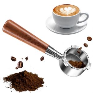 Porte-filtre sans fond 51 mm pour machine a expresso avec filtre a palet pour Dedica EC680/EC685/EC785. Acier inoxydable avec poignee en bois. - Neuf