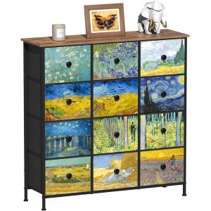 Ulteronixshop-Commode pour chambre &agrave; coucher - Armoire avec 12 tiroirs en tissu - Tour de rangement Van Gogh pour armoire - Pour salon, chambre d'enfant, couloir, bureau - Cadre en m&eacute;tal - Plateau en - Neuf