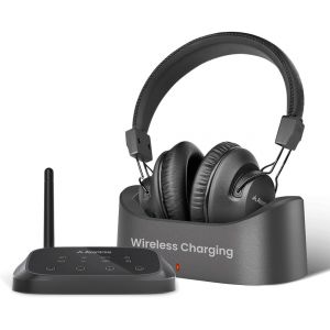 MEVRONISSHOP-HT5009 Plus &iquest; Casque TV sans Fil pour t&eacute;l&eacute;viseurs avec Sortie Audio Optique ou AUX, Voix Claire et Amplification du Volume, Confort Circum-aural, autonomie 60 h, Station de Charge Inclus - Neuf