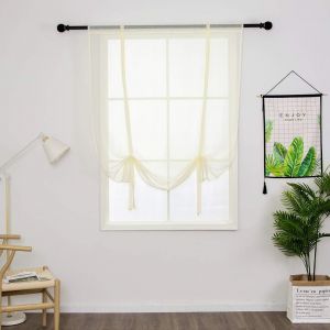 1 Pièce Store Romain Translucide Tulle Rideaux Voilages Vertical Poche De Tige Pour Chambre Cuisine Salon, Beige, Largeur 80cm X Hauteur 120cm - Neuf