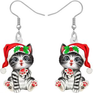 Kal-Boucles D'oreilles Pendantes En Acrylique Chat Mignon Animaux De Compagnie De Noël Pour Femmes Filles Bijoux Anime Kitten Cadeaux Pour Les Amoureux Des Chats - Neuf