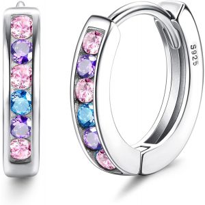 925 Sterling Silver Small Hoop Earrings For Women Girls Kids Hoop Earrings With Cubic Zirconia Hypoallergenic Multicolor Cartilage Earrings - Neuf