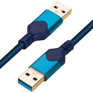 Câble USB 3.0 mâle vers mâle, câble de données haute vitesse USB A vers USB A compatible avec disque dur/refroidisseur d'ordinateur portable/décodeur/lecteur DVD/TV/appareil photo (0,6M, Bleu) - Neuf