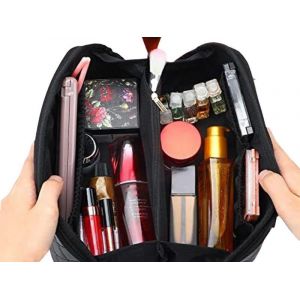 Trousse De Toilette De Voyage En Cuir Synth&eacute;tique Noir - Organiseur Pour Produits De Toilette Et Soins De La Peau - Neuf
