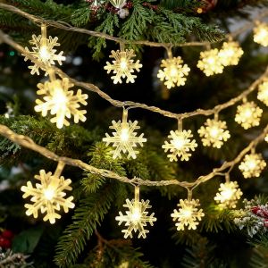 Trahoo-Guirlande Lumineuse Led, 3m 20 Leds Guirlandes Flocon De Neige Aliment&eacute; Par Batterie, &Eacute;clairage De No&euml;l Pour Chambre No&euml;l Mariage F&ecirc;te Anniversaire Jardin Terrasse (Blanc Chaud) - Neuf