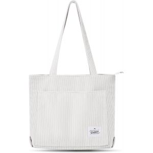 RFCBC-ELAKIRl Tote Bag Sac Velours Cotelé Sac Fourre Tout Bandoulière, Cabas Femme Avec Fermeture Eclair Et Poche, Convient pour Travail,Étudiants,Voyages,Achats,Sacs de Maman - Neuf