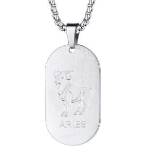 Kal-Collier Signe Astrologique Homme Femme Acier Inoxydable,Pendentif Plaque Militaire Zodiaque Avec Cha&icirc;ne R&eacute;glable - Neuf