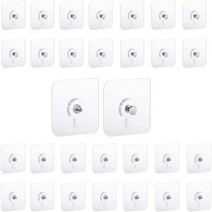 SJZG-Lot De 30 Crochets Adh&eacute;sifs Muraux, Ni Clou Ni Vis, Vis Adh&eacute;sives Sans Perforation, Transparents, Fixation Murale Forte Pour Cuisine Et Salle De Douche. - Neuf