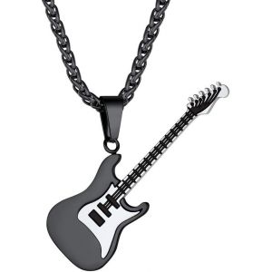 Kal-Collier Avec Pendentif Guitare Argent 925/Acier Inoxydable Rock Hip Hop Punk Band Avec Chaîne Longeur De 45cm/55cm Platine/Or 18 Carats Cadeau Pour Homme Femme Festival De Musique - Neuf