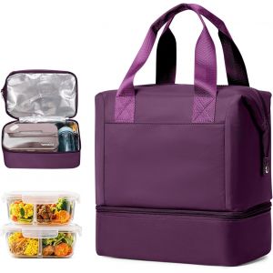 Sac Isotherme Repas 2 Compartiments, Lunch Bag Isotherme Femme, Glaci&egrave;re Repas Portable Sac Lunch Box Pour Travail, &Eacute;cole, Pique-Nique, Voyage,C3-Violet - Neuf