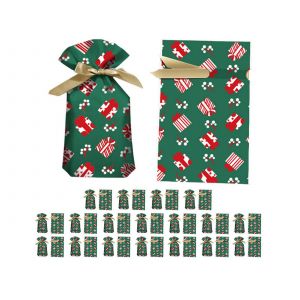 50 sachets verts pour bonbons de No&euml;l avec cordon de serrage - Neuf