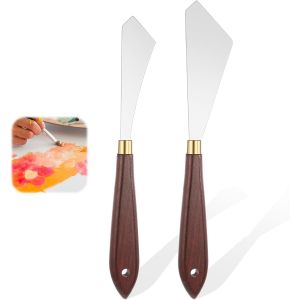 KALANKA-Lot de 2 couteaux &agrave; palette en acier inoxydable, grattoir &agrave; peinture, couteau &agrave; manche en bois, couteau &agrave; palette pour fournitures de peinture &agrave; l'huile, sur toile, acrylique - Neuf