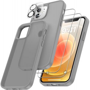 Ayu-4 En 1 Coque Pour Iphone 12 Avec 2 Verre Trempé Et 1 Caméra Protecteur, [Coussin D'air Intégré] Antichoc Antirayures Bumper Protection Housse Pour Iphone 12 6.1"", Gris - Neuf