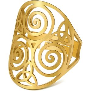 Kal-Bague Celtique Triskele Bague Triquetra Bague Triskelion Ancienne Bague Celtique Spirale N?ud De La Trinité Amulette De Protection Bijoux En Acier Inoxydable Cadeaux Pour Femmes Noël - Neuf
