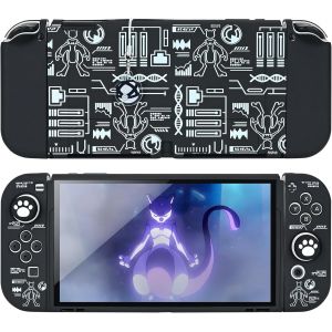 Protective Case Compatible with Switch OLED,Slim and Soft Touch Case with 2 Thumb Grip Caps and Elf Ball Charm,Shock Absorption and Anti-Scratch,Black Machine - Neuf