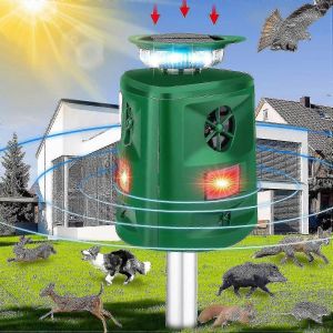R&eacute;pulsif Pour Chats D'ext&eacute;rieur, R&eacute;pulsif Solaire Ultrasonique 360&deg; Avec D&eacute;tecteur De Mouvement Et Lumi&egrave;re Led Clignotante, Effaroucheur Pour Chats, 5 Modes R&eacute;glables, &Eacute;tanche, Pour Chiens Et Chiens. - Neuf