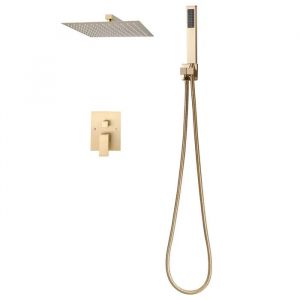 Ensemble de Robinetterie de Douche Encastrable-Duoku-Syst&egrave;me de Douche avec Pommeau Carr&eacute; de 30,5 cm-Douchette &agrave; Main et Kit-Dor&eacute; - Neuf