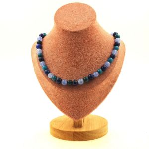Collier Perles Lapis Lazuli + Aigue-Marine + Apatite 8 Mm Chaine En Collier Femmes, Hommes. Taille Personnalisable. - Neuf