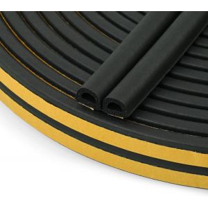 Bande de Joint D-Profil,Joint d'Étanchéité Porte,Joint Fenetre Isolation avec Forte Adhérence,Isoler du Bruit,Anti-collision et Anti-intempéries,9mm x 6mm (Noir 12M) - Neuf