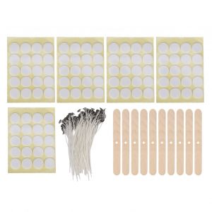 Hjlian Kit De Fabrication De Bougies Diy 100 Pieces, Meches De 15 Cm, 100 Autocollants Double Face Pour Meches, 10 Supports De Meches En Bois (Autocollant Jaune En Bas) - Neuf