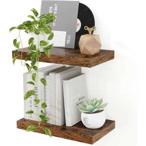 CAUC-Lot de 2 &eacute;tag&egrave;res murales en Bois Marron Vintage - 40 cm &eacute;tag&egrave;re Flottante, 23,5 cm de Profondeur en Bois MDF - pour Cuisine, Bureau, Salle de Bain, Chambre et Salon - Neuf