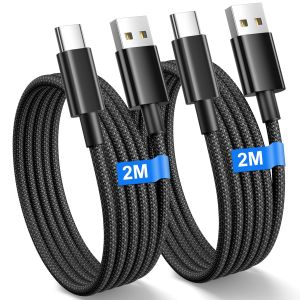 JGD-Cable USB C [2M/Lot de 2], C&acirc;ble USB vers USB C Charge Rapide pour Samsung S25/S24/S23/S22/S21/A35/A34 A56/55, iPhone 16/15 Plus Pro Max, Pixel 8 7 6, Nylon Cable usbc vers USB A Cables usbc Cour - Neuf