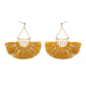 Boucles D'oreilles Pendantes Bohemes En Alliage, Forme Eventail, Accessoire De Bijouterie, Cadeau (Jaune) - Neuf