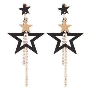Boucles D'oreilles Longues En Alliage Avec Pendentif Pentacle Creux Et Strass Pour Femme - Neuf
