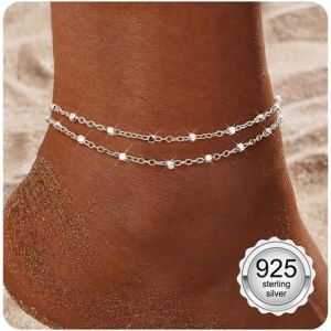 Kalanka-Bracelets De Cheville Pour Femme En Argent Sterling 925 Bracelets De Cheville Tendance Délicats Empilable Bracelet De Cheville Ajustable Corde Chaîne Perlée Pied Bijoux De Plage Pour Femme - Neuf
