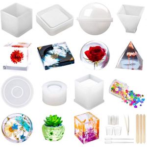 20 Pièces De Résine Époxyde De Moulage Kit (Sphères, Cubes, Pyramides, Des Carrés, Des Cercles) Pour L'art, Le Bricolage, Le Cendrier, Coaster, Et De La Fabrication De La Bougie. Paillettes - Neuf