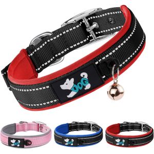 Collier Pour Chien, Collier En Nylon R&eacute;fl&eacute;chissant R&eacute;glable Classique Avec Rembourr&eacute; Doux Respirant Mesh, Collier Avec &Eacute;tui Airtag Pour Petits Chiens, Moyen Gros, Grand Chiens(Bleu-S) - Neuf
