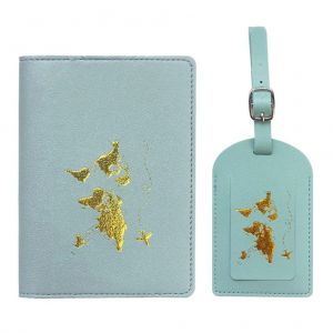 HJLIAN Etiquettes de bagages et etui pour passeport en cuir PU, etiquettes de bagages, porte-passeport, cadeau de voyage - Neuf