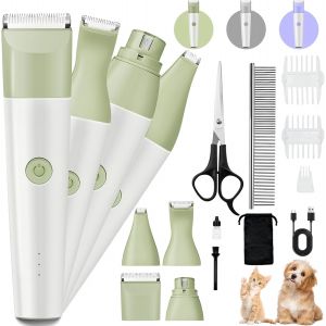 4 En 1 Tondeuse Pour Chien Set, Tondeuse Faible Bruit Pour Chien, Fondeuse Toilettage Pour Animaux Sans Fil, Tondeuse Chat Rasoir Pour Chiens Avec 4 Têtes De Coupe Multifonctions, Vert - Neuf