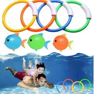 KAL-Jouets De Plongée,Jouets De Natation Piscine,Jouets De Natation Pour Piscine De Plongée,Anneaux Plongés De Piscine,Jouet Sous Eau Été Jeux, Avec 4 Anneaux De Plongée,3 Poisson Pour Enfant Garçon - Neuf